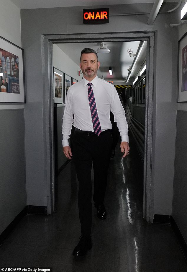 Kimmel is seen here before his first day back on Jimmy Kimmel Live! last Tuesday, which was met with high ratings. The spike largely subsided after two days