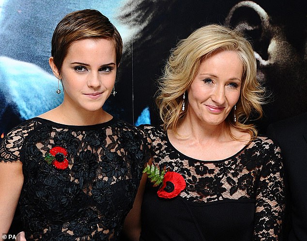 The actress has also been engulfed in a ongoing public spat with her Harry Potter mentor JK Rowling over their very different views on trans and women¿s rights. The author pictured with Watson at the world premiere of Harry Potter And The Deathly Hallows: Part One in 2011