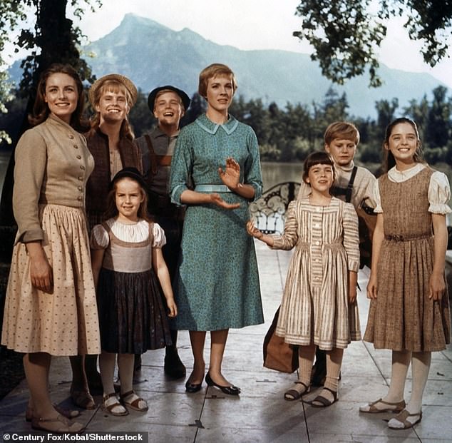 Julie Andrews and her young co-stars in the Sound of Music