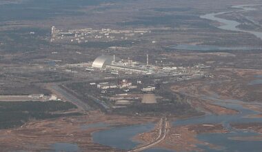 Kyiv said a Russian shelling attack cut power to the defunct Chernobyl nuclear plant. File photo: An aerial view from a plane shows a New Safe Confinement (NSC) structure over the old sarcophagus covering the damaged fourth reactor at the Chernobyl Nuclear Power Plant during a tour to the Chernobyl exclusion zone, Ukraine April 3, 2021