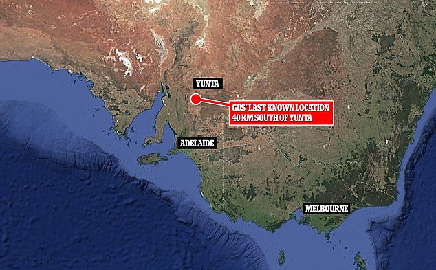 Gus was last seen near his homestead, roughly 40km south of Yunta
