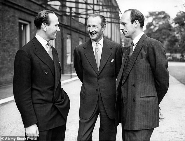 Lieutenant Michael Parker (left) Lieutenant General Sir Frederick Browning and the Hon Martin Charteris who was Princess Elizabeth's Private Secretary