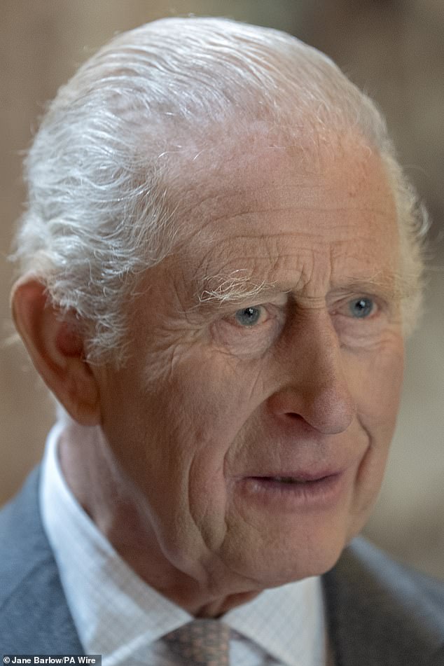 The King, who met a range of people during the engagement on Thursday, is pictured during the event
