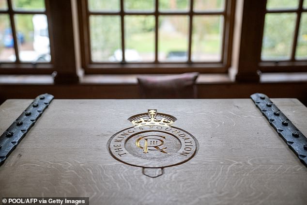 The cypher of Charles's is pictured on the lid of a time capsule during an event to celebrate the The King's Foundation's '35 under 35 network (pictured)