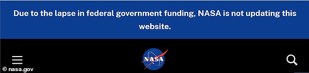 NASA's website has announced that no new updates will take place during the government shutdown when start on October 1