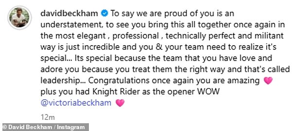 David, 50, took to Instagram where he paid tribute to his wife as he celebrated her success and her 'special' team