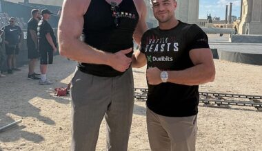 Tommy Fury was dwarfed by the Icelandic strongman Hafthor Björnsson (left)