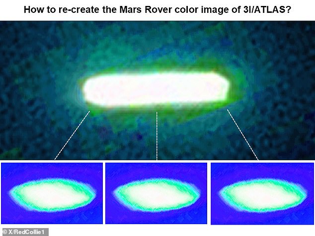 Dr Horace Drew said an amateur astronomer's photo of the 3I/ATLAS (bottom 3 images) prove the object has a cylindrical shape and is not a comet