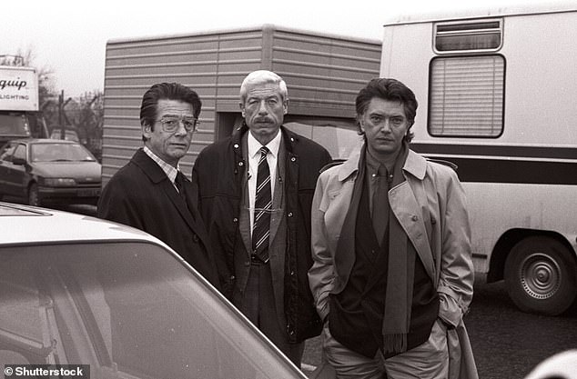 Woodvine, centre, pictured with John Hurt and Martin Shaw in Who Bombed Birmingham in 1990
