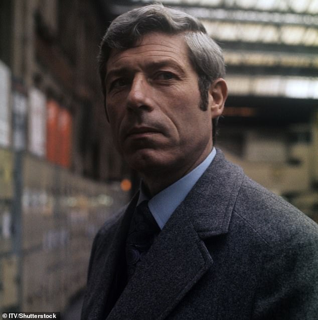 Born in 1929 in South Shields, Tyne and Wear, Woodvine kicked off his career by training at the Royal Academy of Dramatic Art (pictured: Woodvine in New Scotland Yard in 1973)