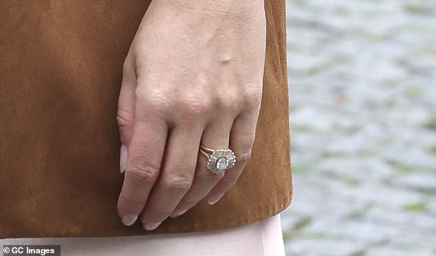 The actress, who played Hermione Granger in the Harry Potter films, was wearing an impressive, vintage-style sparkler on her ring finger containing a large diamond