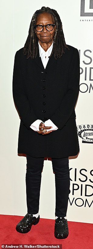 Whoopi Goldberg was also in attendance, sporting a black coat and matching pants