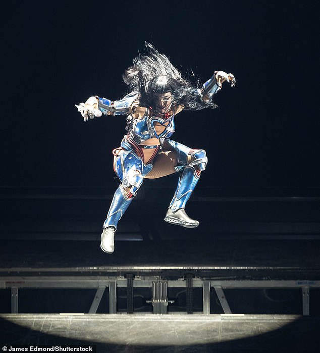 In one snap from the show, Katy is seen jumping into the air while on stage