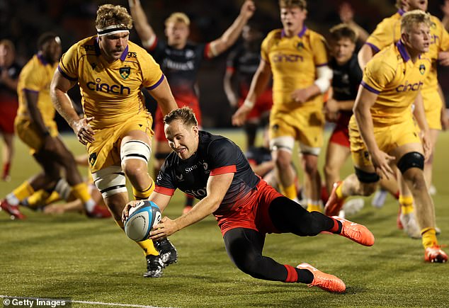 Winger Max Malins, seen here touching down against Northampton, is back in the try-scoring groove with Saracens