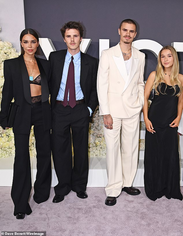 The couple’s sons Romeo, 23, and Cruz, 20, his girlfriend Jackie Apostel, 30, and daughter Harper, 14, was out in full force for the celebration