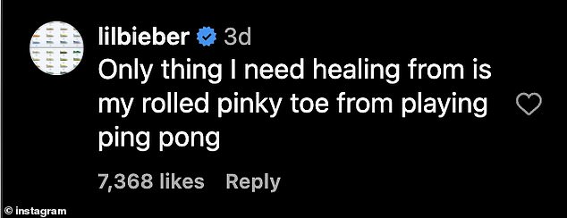 But in a reply from Sunday, October 5, Bieber said he didn't need any 'healing' in a clipped response