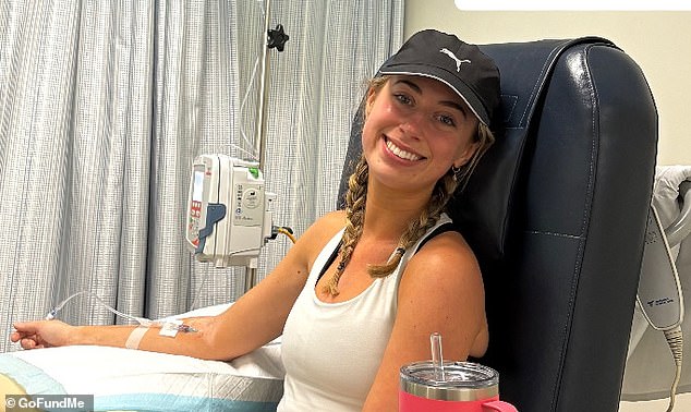 Lucinda Cleland (pictured) was diagnosed with a rare blood cancer one week after undergoing surgery for what doctors believed was a benign cyst