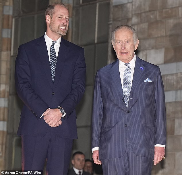 It comes just hours after Harry's estranged brother William put on a united front with King Charles as the father and son made a rare joint public engagement together
