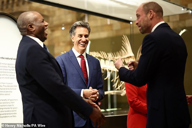 The Prince of Wales speaks with Deputy Prime Minister and Justice Secretary David Lammy and Energy Secretary Ed Miliband, at the Countdown to Cop30 event