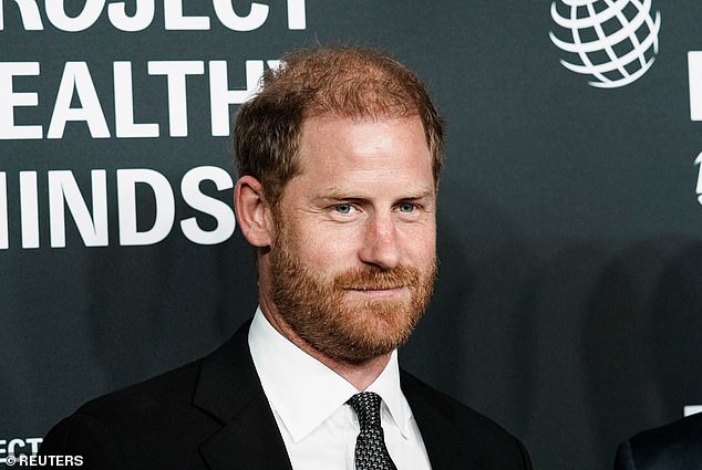 The royal couple's award comes amid a critical letter being issued by the government of Chad targeting a charity with which the Duke is closely linked (Pictured: Prince Harry)