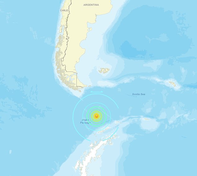 The epicenter was located 135 miles south of Puerto Williams on the north coast of Navarino Island, at the southern tip of South America in the Magallanes and Antártica Chilena Region of Chile