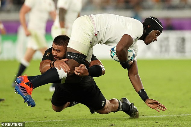 Laulala represented the All Blacks 53 times - including in two World Cups (pictured here tackling England's Maro Itoje in the 2019 semi-final defeat by Eddie Jones' side)