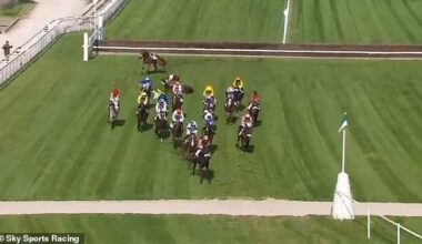 British jockey Felix De Giles (at the back) suffered a catastrophic injury at Auteuil on Sunday