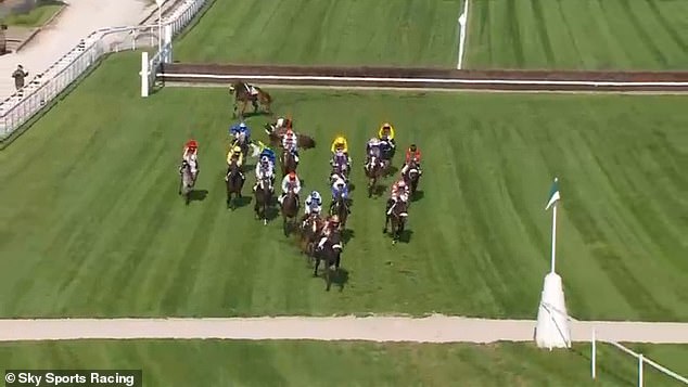 British jockey Felix De Giles (at the back) suffered a catastrophic injury at Auteuil on Sunday