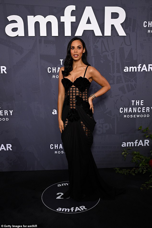 Rochelle Humes put on a racy display in a black dress with racy sheer cut-outs
