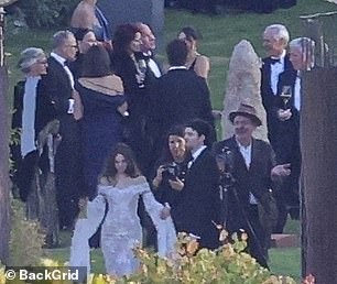 The couple is seen at the wedding with their guests