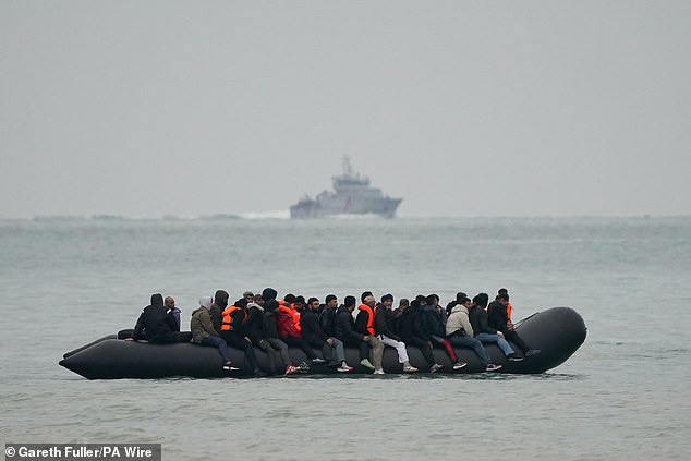 Daniel Mitov, the Bulgarian home secretary, said his government had evidence of direct links between Russia's foreign intelligence agency and the criminal operations. Pictured: A small boat carrying people thought to be migrants leaves Gravelines, France, on October 10, 2025