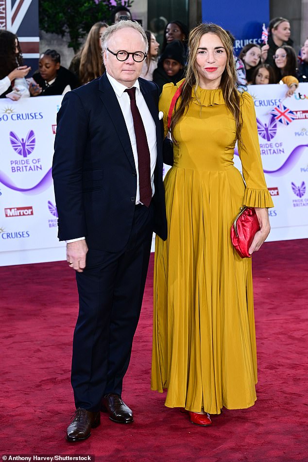 Jason Watkins attended the red carpet with his wife Clare Francis, who opted for a stylish mustard yellow dress with red heels