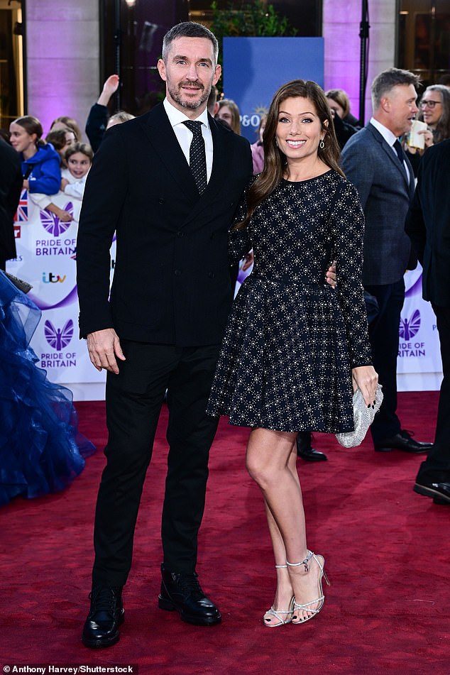 Former Hollyoaks star Nikki Sanderson opted for a chic black mini dress with silver jewelled detailing as she arrived with her boyfriend, former Emmerdale Anthony Quinlan