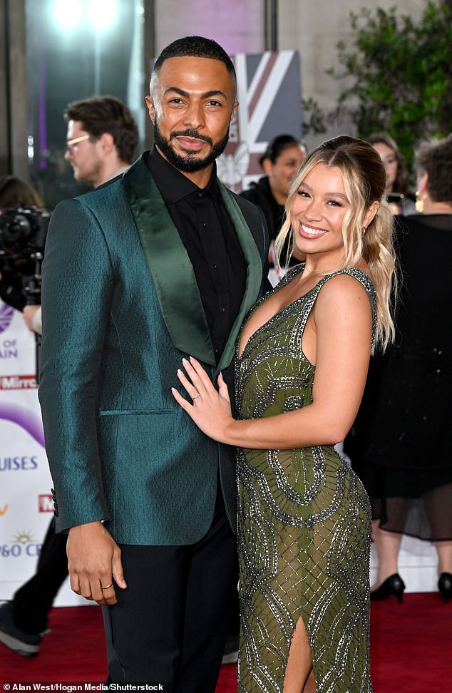 Molly stunned in a sheer olive green dress with silver beaded detailing, that perfectly matched her husband-to-be's outfit