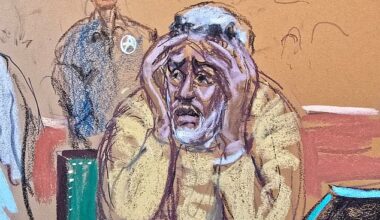 Sean 'Diddy' Combs, pictured crying as his children spoke at his sentencing hearing earlier this month, is due for release in early May 2028