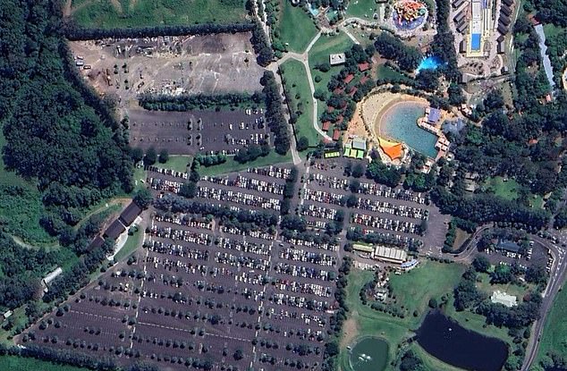 Pictured is a Google Earth image of the water park before it began being used as a 'pre-delivery' site for EVs