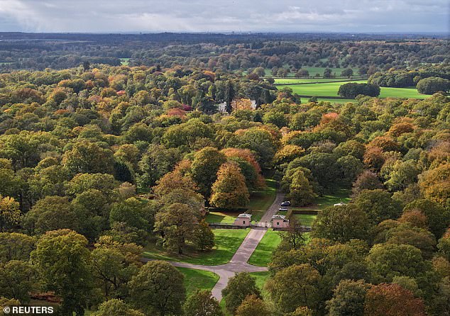 The entrance gate to Royal Lodge and the property itself can be seen in Windsor's Great Park