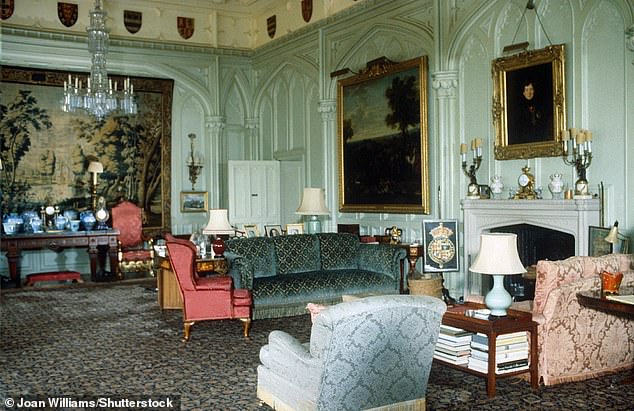 A photograph from 1981 of the Queen Mother's drawing room at Royal Lodge in Windsor