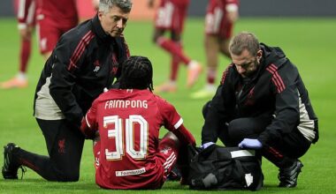 Jeremie Frimpong went down clutching his hamstring during Liverpool's clash against Frankfurt