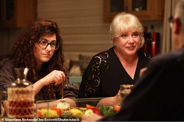 Sweeney in one of her most recent roles in the Hulu series, Shrill, playing the overbearing mother Vera Easton (right) - the show ended in 2021 after two seasons
