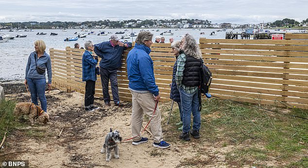 Sandbanks residents gathered on the beach in the aftermath of the 'oppressive' timber fence mysteriously appearing