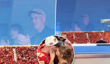 Taylor Swift avoids the cameras while cheering on Travis Kelce at Chiefs vs Raiders game