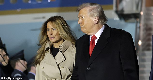 STANSTED, ESSEX - SEPTEMBER 16: U.S. President Donald Trump and First Lady Melania Trump exit Air Force One after arriving at London Stansted Airport for a state visit on September 16, 2025 in Stansted, Essex. President Trump is in England from Sept. 16-18 on his second UK state visit, with the previous one taking place in 2019 during his first presidential term. (Photo by Anna Moneymaker/Getty Images)