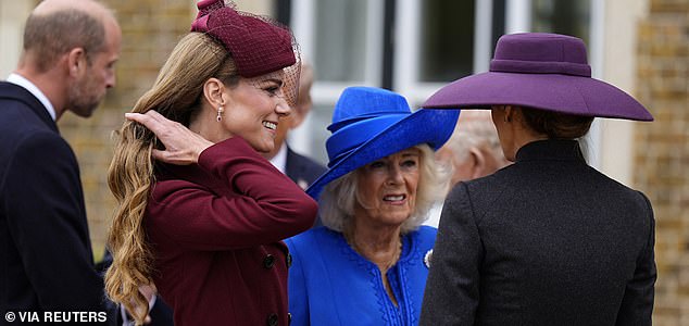 The Princess of Wales, Queen Camilla and First Lady Melania Trump talk at Windsor Castle in Windsor, Berkshire, on day one of US President Donald Trump's second state visit to the UK. Picture date: Wednesday September 17, 2025.    Aaron Chown/Pool via REUTERS