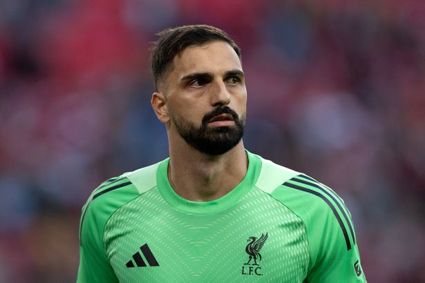 Goalkeeper Giorgi Mamardashvili of Liverpool looks on during the pre-season friendly match between Liverpool and Athletic Club Bilbao at Anfield