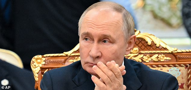 Russian President Vladimir Putin attends the Russia-Central Asia summit in Dushanbe, Tajikistan, Thursday, Oct. 9, 2025. (Grigory Sysoyev, Sputnik, Kremlin Pool Photo via AP)