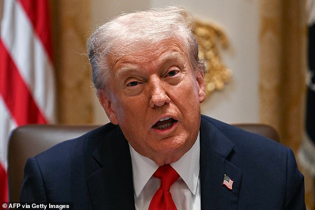 US President Donald Trump speaks during a cabinet meeting in the Cabinet Room of the White House in Washington, DC, on October 9, 2025. (Photo by Jim WATSON / AFP) (Photo by JIM WATSON/AFP via Getty Images)