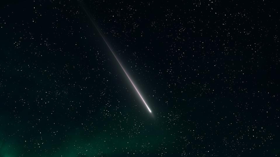 Long trail of a meteorite in the sky.