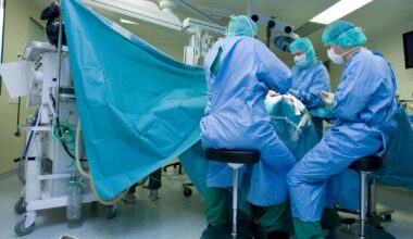 Surgical team performing brain surgery.