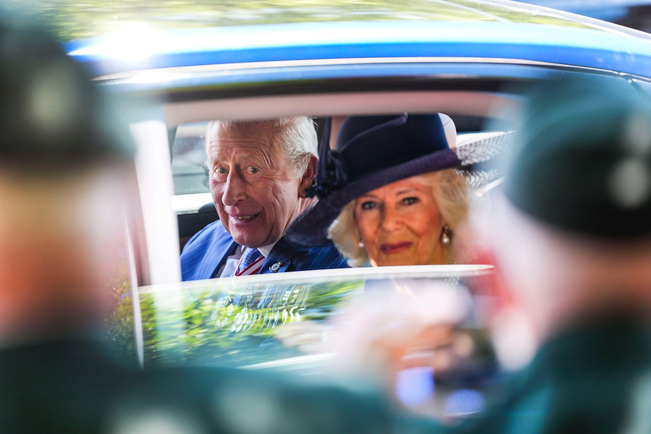 King Charles and Queen Camilla depart after laying a wreath at the Tomb of the Unknown Soldier at the National War Memorial in Ottawa during a royal visit on Tuesday, May 27, 2025.